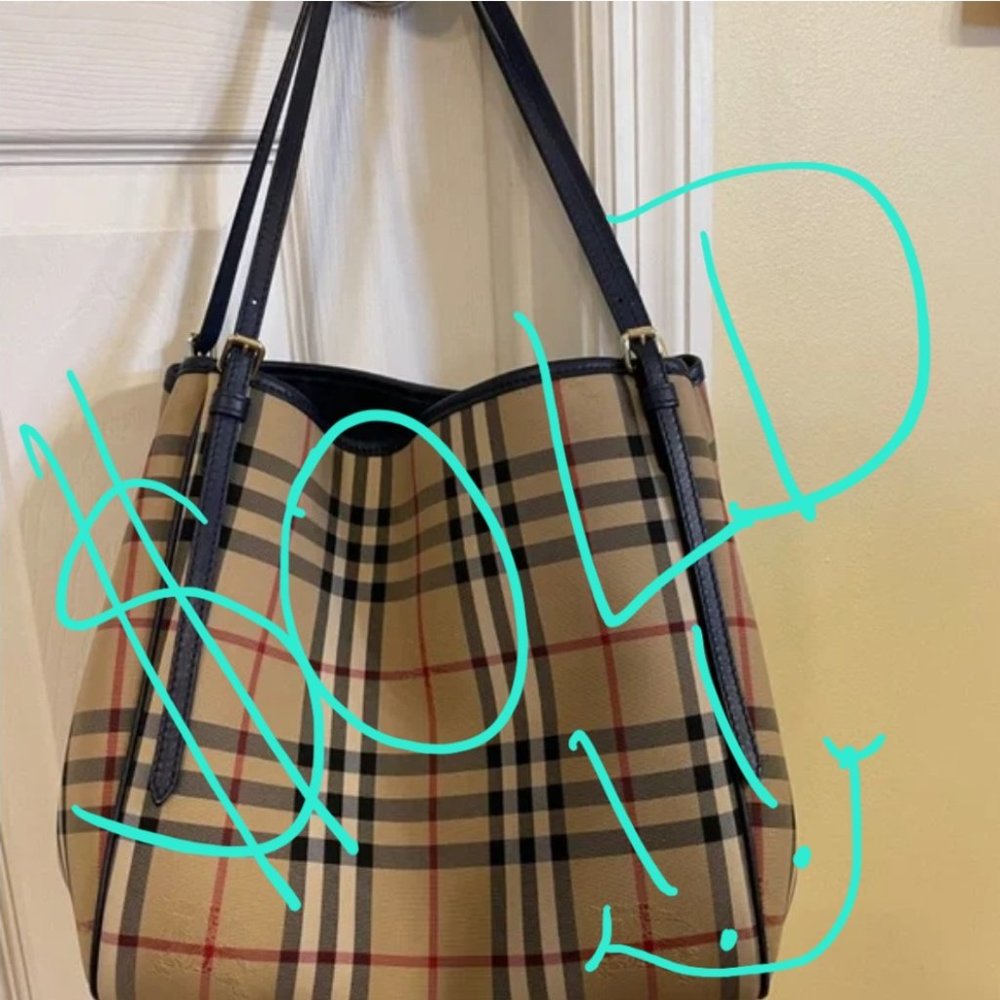 Burberry nova check tote with navy accents